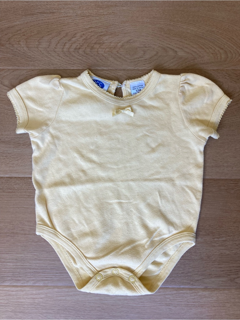 Vintage 955 Kids Butter Yellow Baby Onesie with Bow Accent